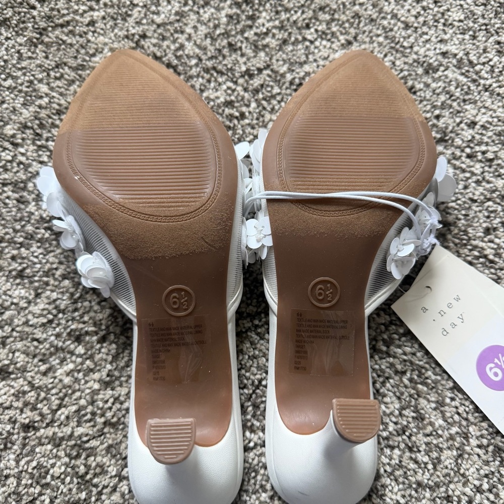 Lupita Mesh Rhinestone Peep Toe Mule Heels Memory Foam Insole - A New Day White - Picture 9 of 11